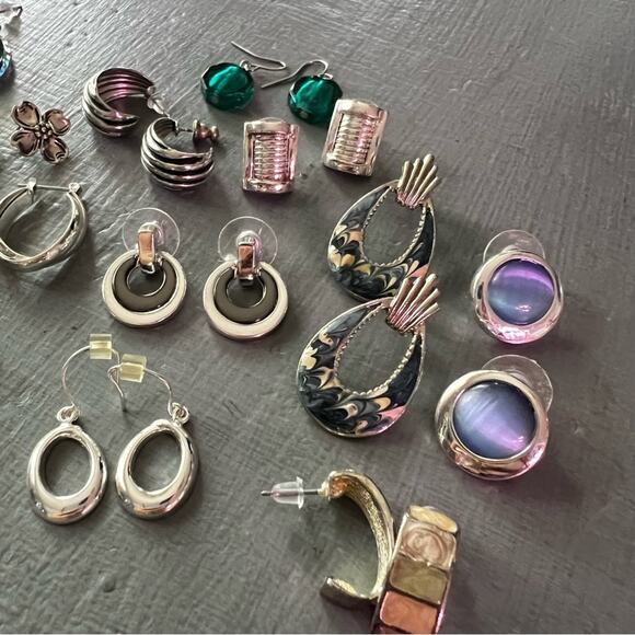 Earrings Silver Tone Beaded Hoops Lot - Picture 3 of 7